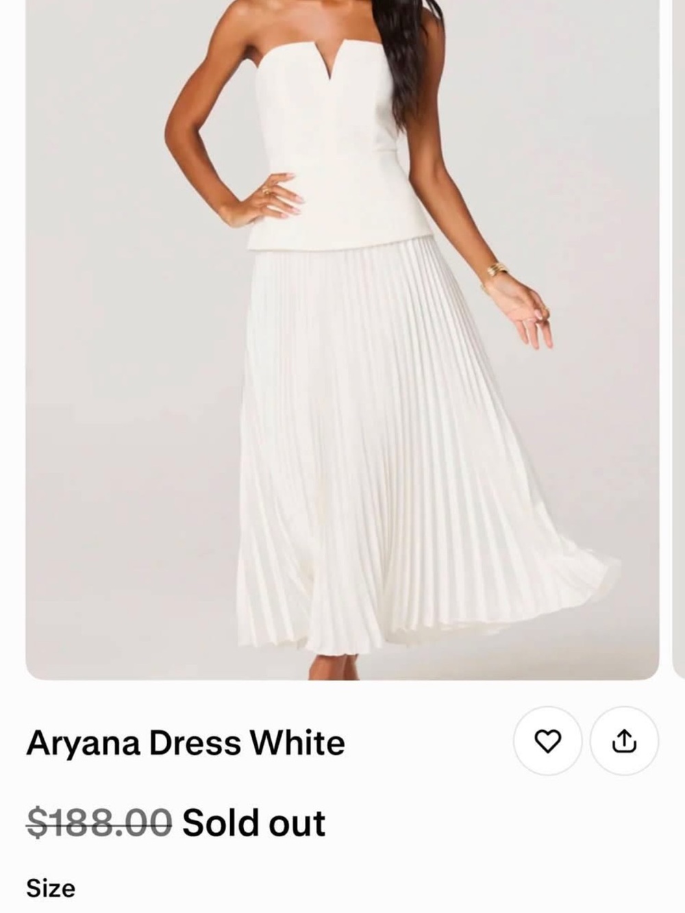 Astr Aryana Strapless White Pleated Midi Dress